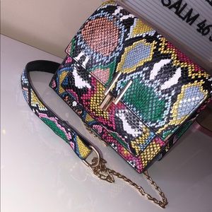 Rainbow snake skin cross body bag
